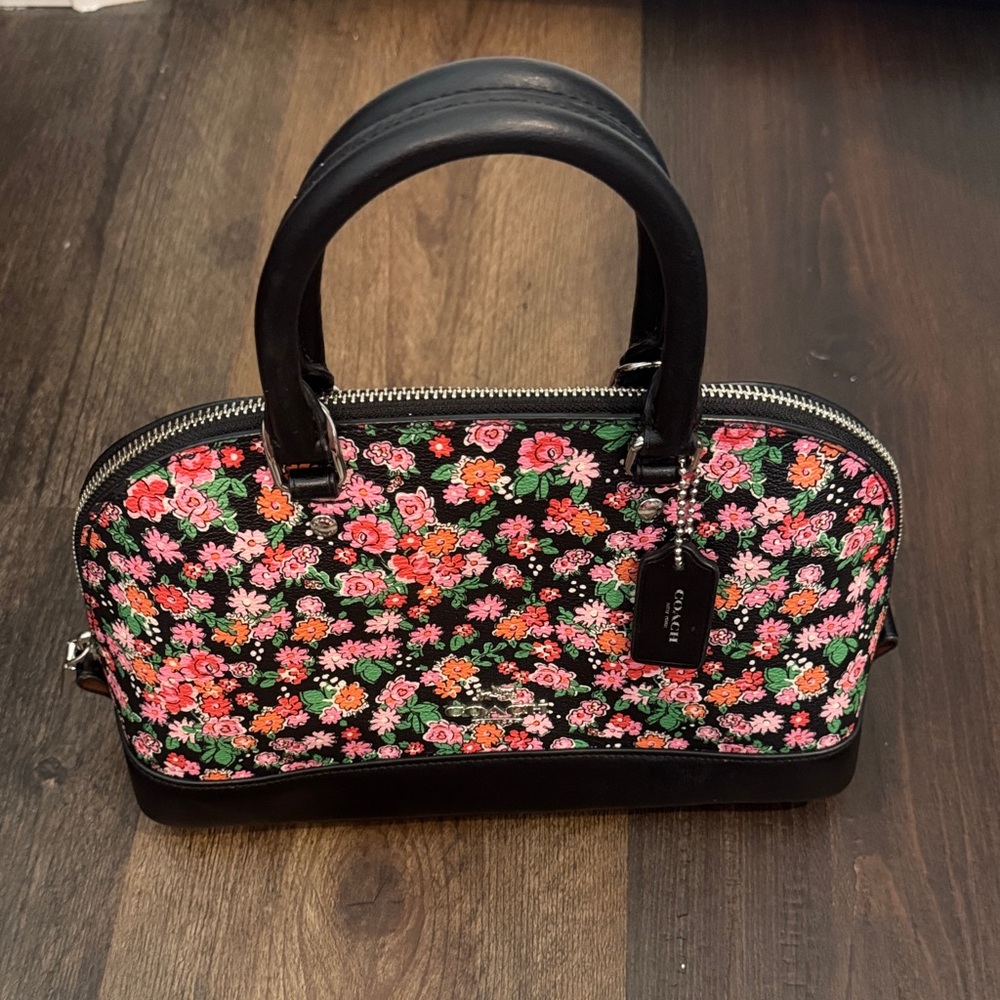 Small Coach Black Floral Leather Satchel